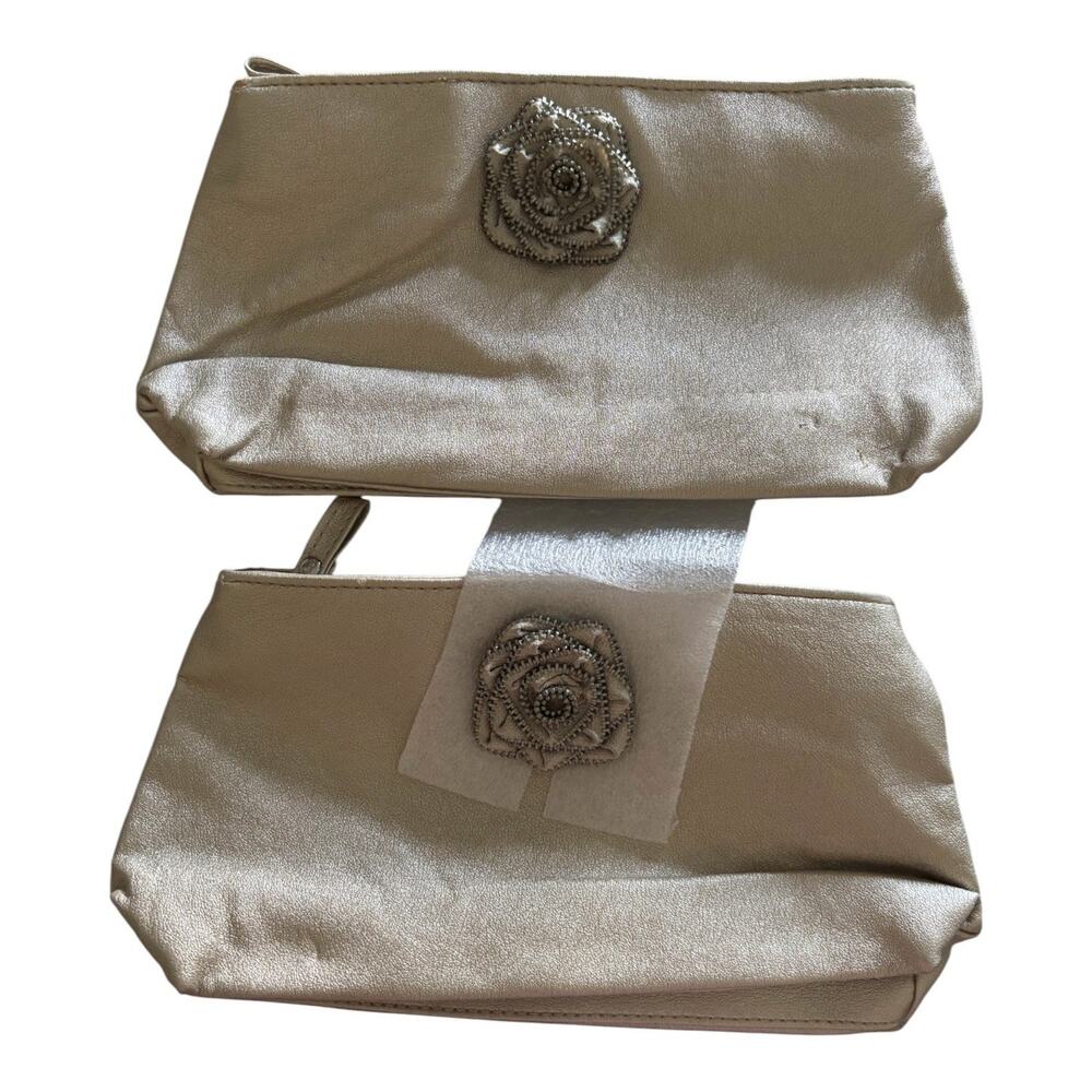 2 NEW Lancome Vinyl Makeup Cosmetic Bag Toiletry EMBROID ROSE OPERA NIGHT